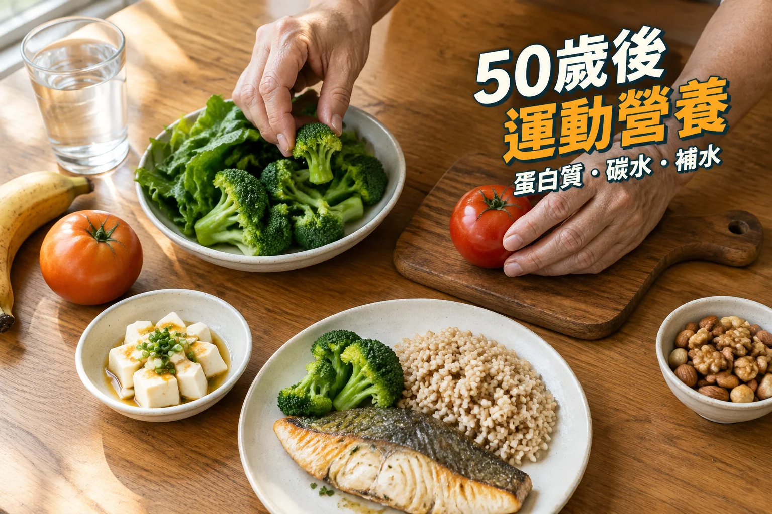 中年男女在步行途中扶着樓梯扶手，按自己的速度上行